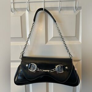 NWOT Paris Hilton Black Shoulder Bag with Silver Chain and Bit Hardware